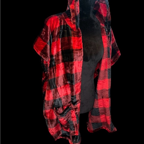 Wearable Plaid Hooded Throw Wrap Blanket Soft & Cozy Shawl Robe Pockets New OS - Picture 7 of 16